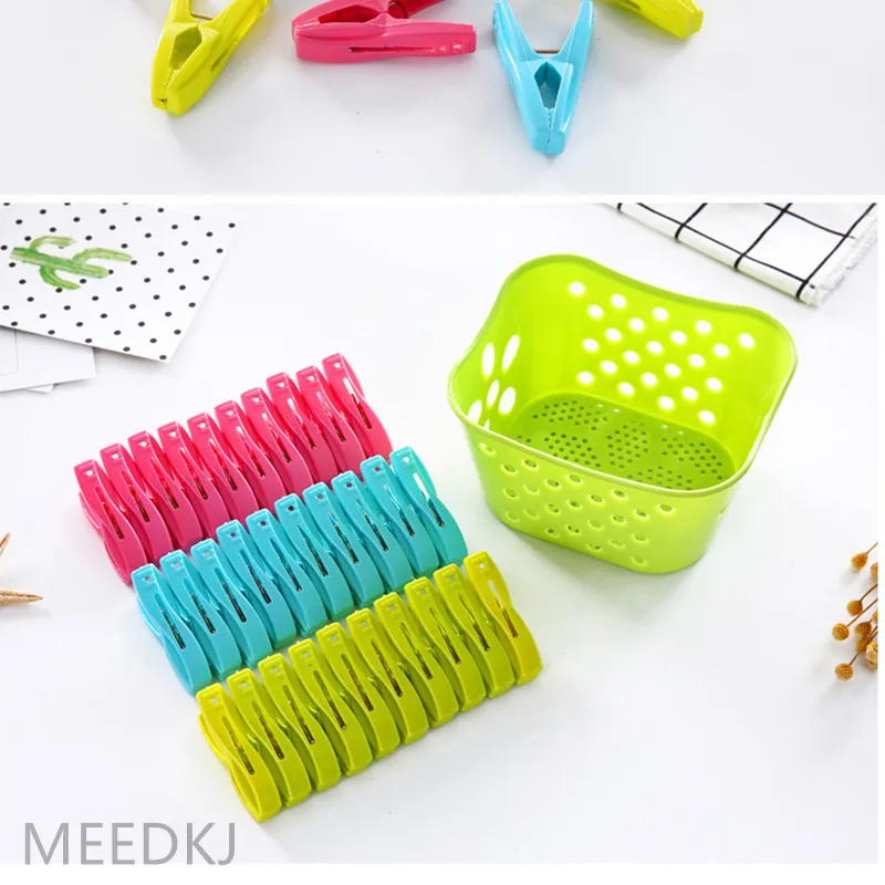 

1PCS storage basket with 30 plastic clips clothes drying clip windproof underwear underwear socks clothes clip