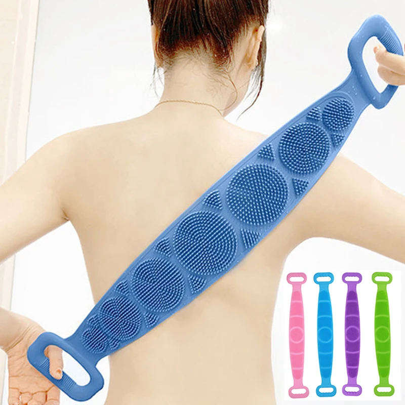 

60cm Length Silicone Bath Towels Rubbing Back Mud Peeling Body Massage Shower Brushes Skin Clean Brushes Bathroom Supplies