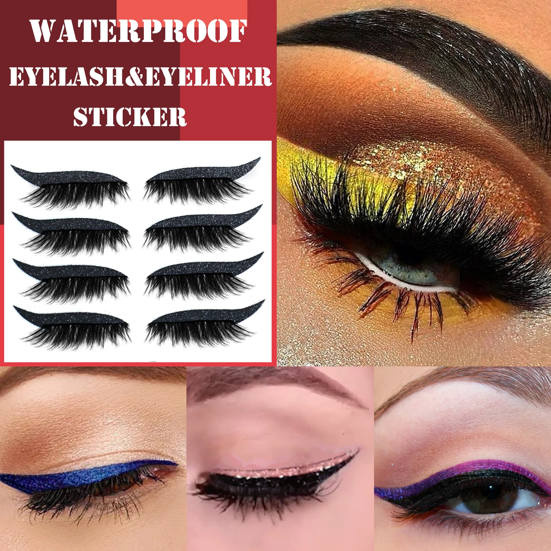 2 In 1 Eyeliner False Eyelashes Sticker Double Eyelid Line Patch Reusable Waterproof Makeup Glitter Shiny Stickers | Красота и