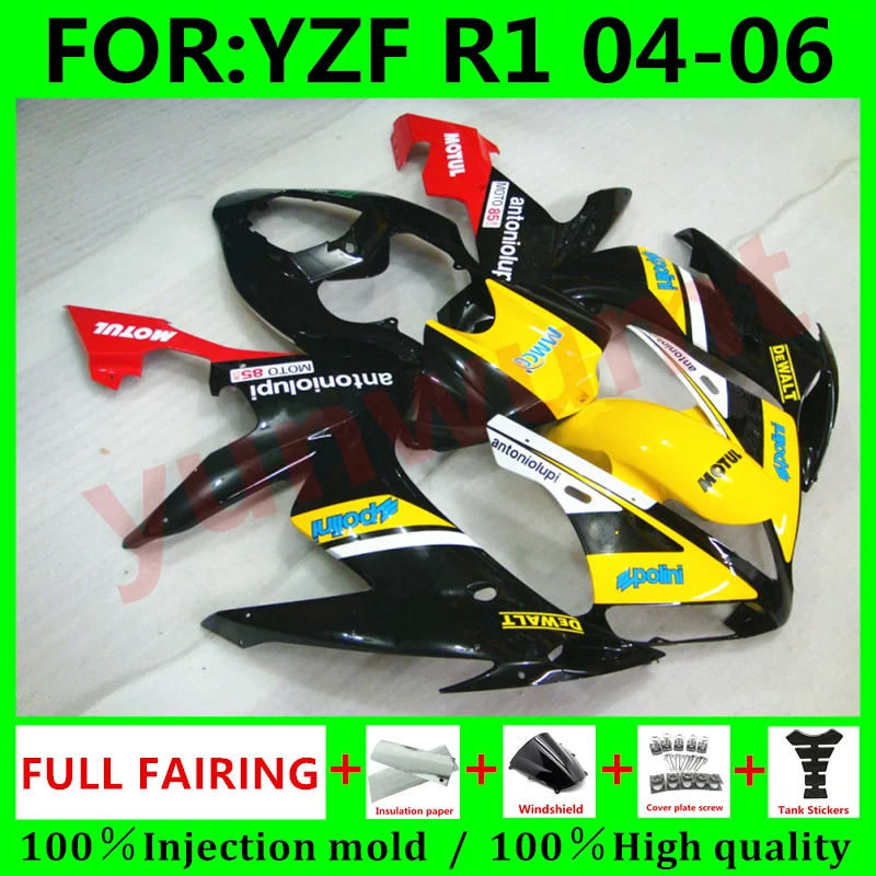 

New ABS Injection Mold Motorcycle Fairings Kit Fit for YAMAHA YZF-R1 2004 2005 2006 R1 04 05 06 bodywork fairing yellow black