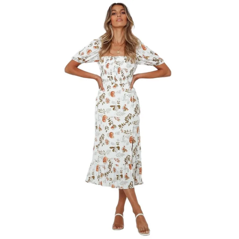 

Летнее женское платье с принтом в богемном стиле, повседневное элегантное платье с коротким рукавом, элегантное платье Ropa Mujer En *