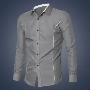 Рубашка мужская приталенная с длинным рукавом, модная сорочка в деловом стиле, Повседневная сорочка