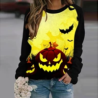 2021 halloween sweatshirts ladies round neck pullover blue melon printed long sleeve halloween women clothes fashion casual tops