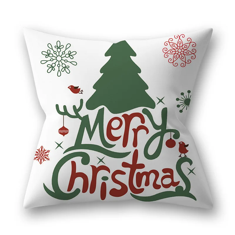 

Cartoon Christmas Series Cushion Cover Single-sided English Word Elk Printing Polyester Red Fluffy PillowcaseCar Sofa Decoration