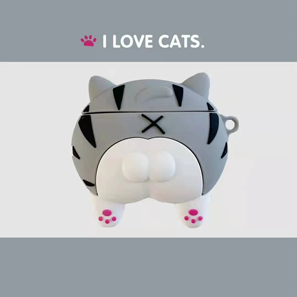 Чехол для AirPods, 3D сетчатый красный Забавный чехол с милым мультяшным котом серого цвета, задняя крышка для Airpods 2/i10/i11 TWS, защитный чехол