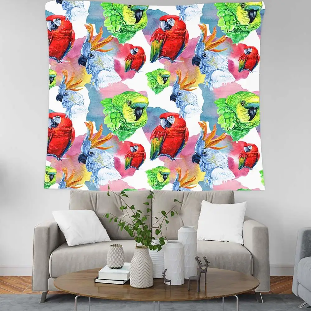 

Tropical Plant Hand Drawn bird Tapestry Bedroom Living Room Wall Hanging Tapestry Cute Parrot Background Cloth Decoration