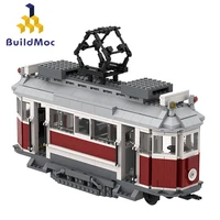 buildmoc technical electric track train moc city tram transportation streetcar model building blocks kid toys christmas gift