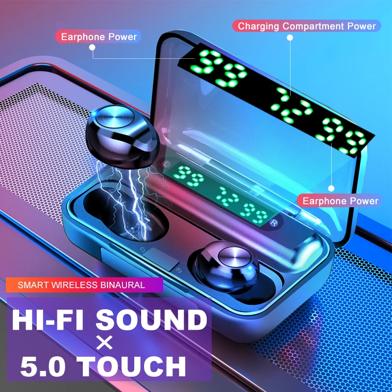 F9-9 TWS беспроводные Bluetooth наушники стерео гарнитура с микрофоном светодиодный