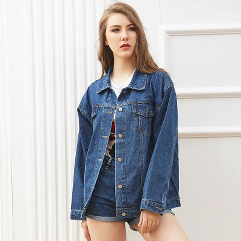 

Women Plus Size Stitching Button Front Washed Denim Jacket