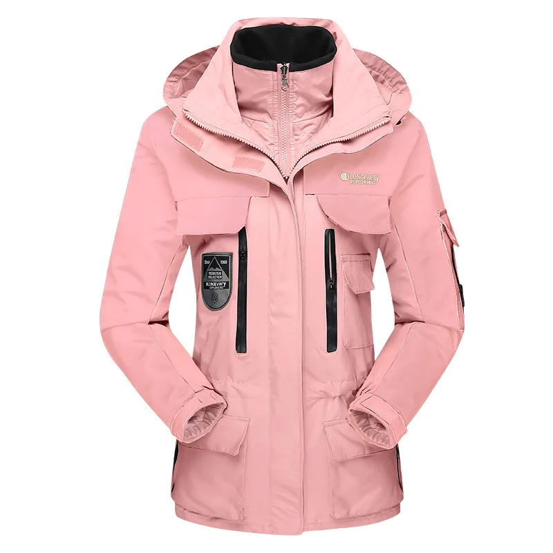 women pink Топ для мужчин и женщин, куртка, пальто, Осень-зима, для катания на лыжах, рыбалки, пуховики, ветровка для мужчин, водонепроницаемая Женская куртка для кемпинга и пешего туризма - Цвет: women pink