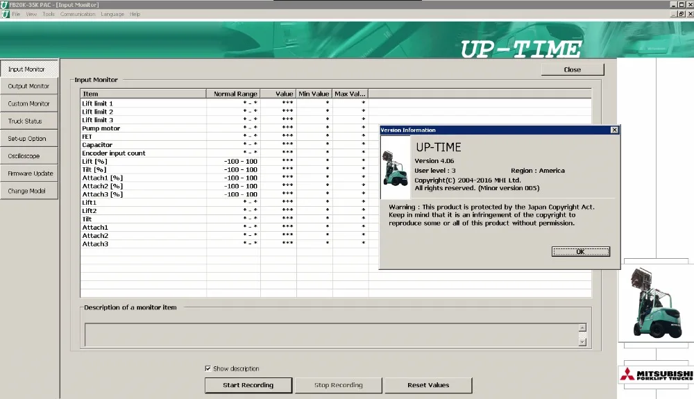 TruckTool 3.2.8 (диагностическая программа для вилочных погрузчиков Mitsubishi кошачьих TCM
