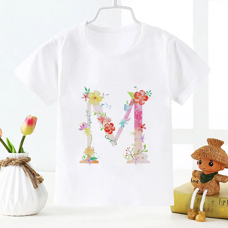 Novelty Boys Clothes Unisex T Shirt Girl Cartoon Pink Flower Letters Important Names Painted Girls Tops Fashion Toddler Tshirt | Детская