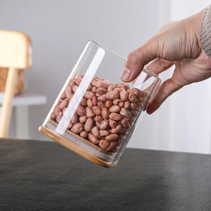 Герметичная банка из боросиликатного стекла с ложкой Бамбуковая крышка емкость