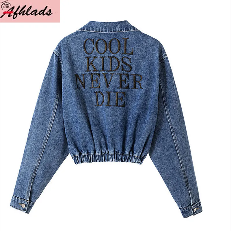 

Куртка женская джинсовая с вышивкой, однобортная Свободная верхняя одежда в Корейском стиле с надписью и отложным воротником, весна-осень