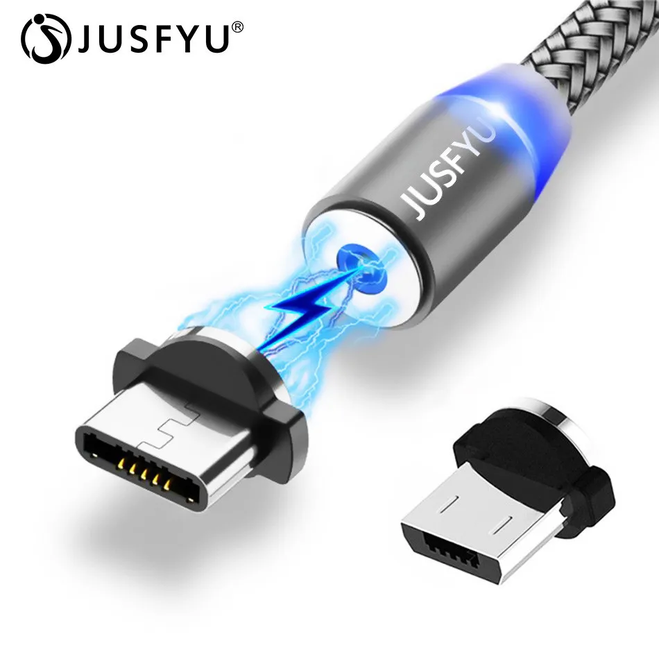 JUSFYU 360 градусов Магнитный Кабель Micro USB для быстрой зарядки Тип C кабель магнит