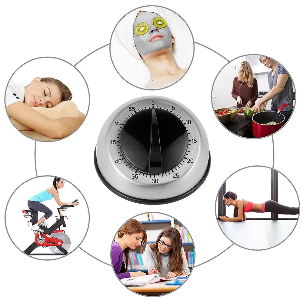 

60-Minute Kitchen Timer Shower/Study/Cooking Wind Up Mechanical Timer Stainless Steel Kitchen Alarm Clock Cooking Countdown