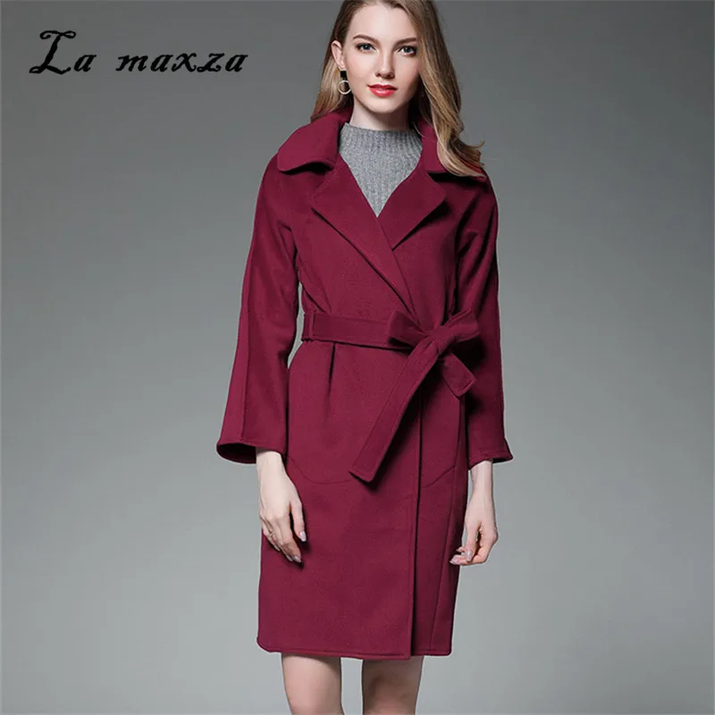 

2019 New Arrival Elegant Fashion Women Wool Coat Red Korean Style Ladies Overcoat