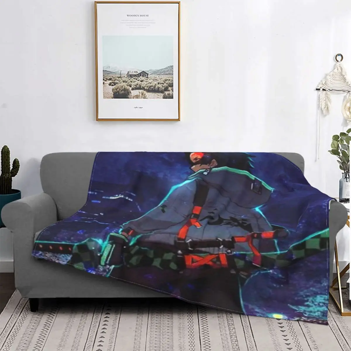 

Tanjiro-Manta a cuadros para cama, cobertor para playa, Picnic, pickick