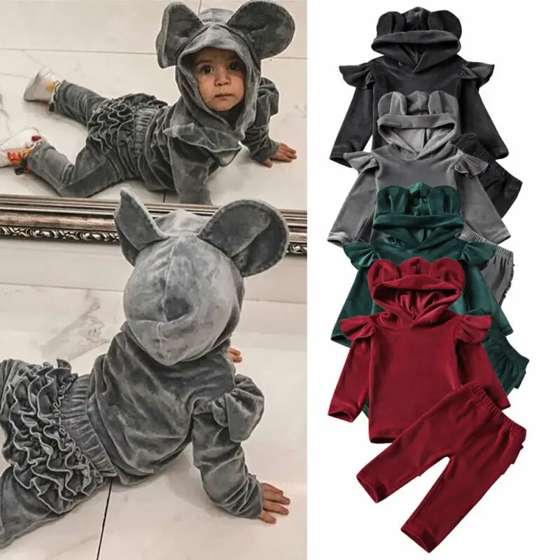 Комплект одежды для маленьких девочек и мальчиков однотонный Бархатный