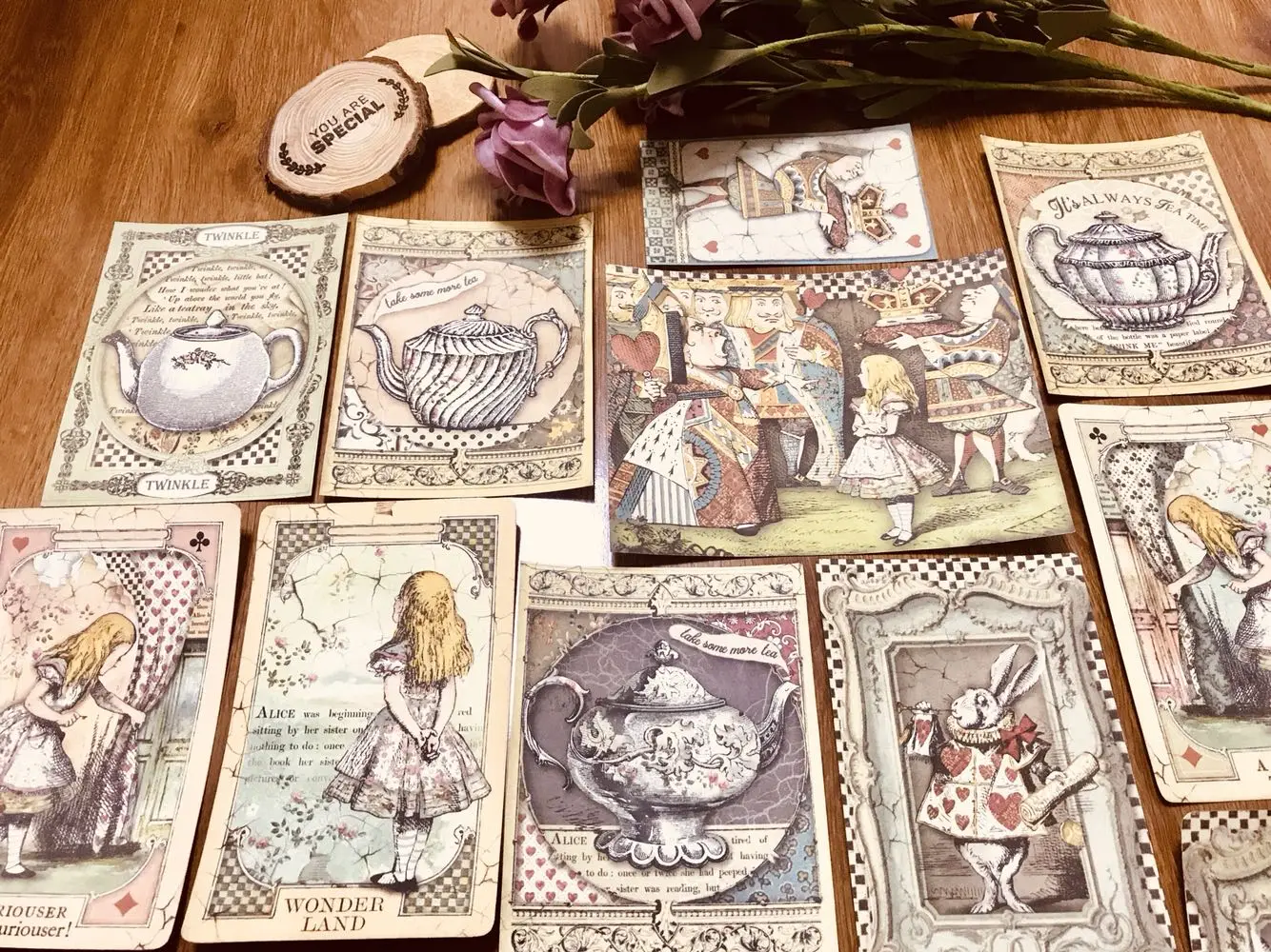 55 шт., вечерние винтажные этикетки для чая Alice, нотки, чайные горшки, кролики, ретро-рамки, старые покерные материалы, поделки, лог-открытки