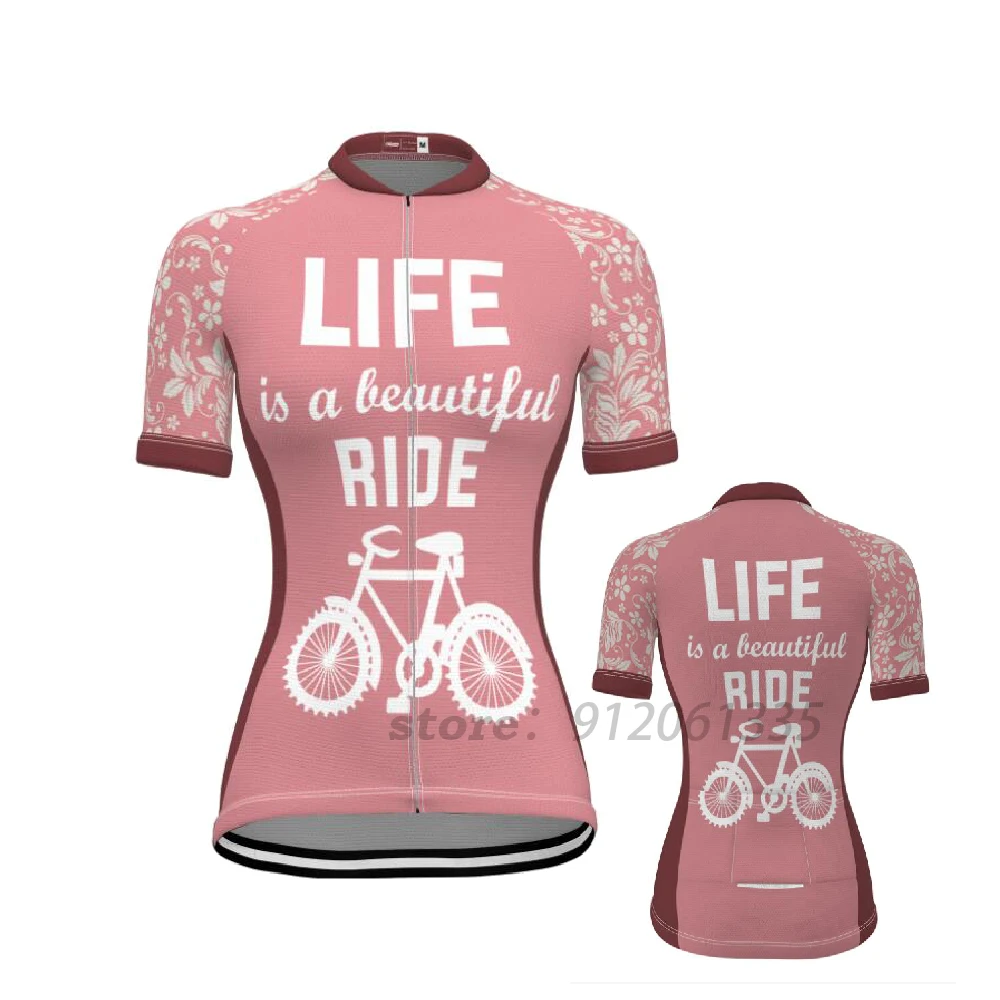 Женская велосипедная футболка с коротким рукавом розовая | Спорт и развлечения