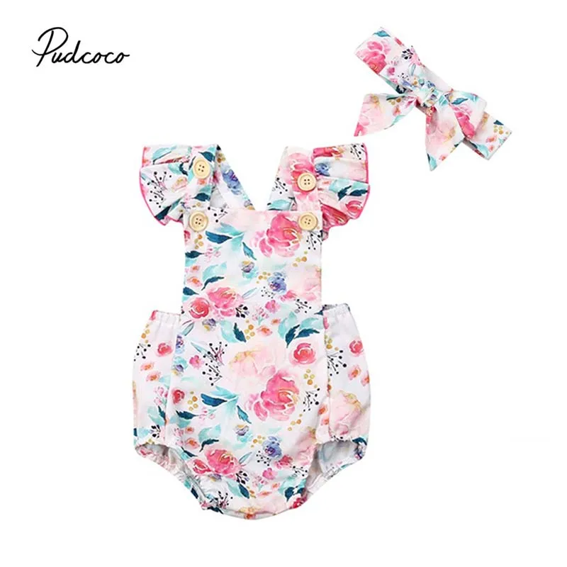 2020 Детская летняя одежда для новорожденных девочек гофрированный Цветочный