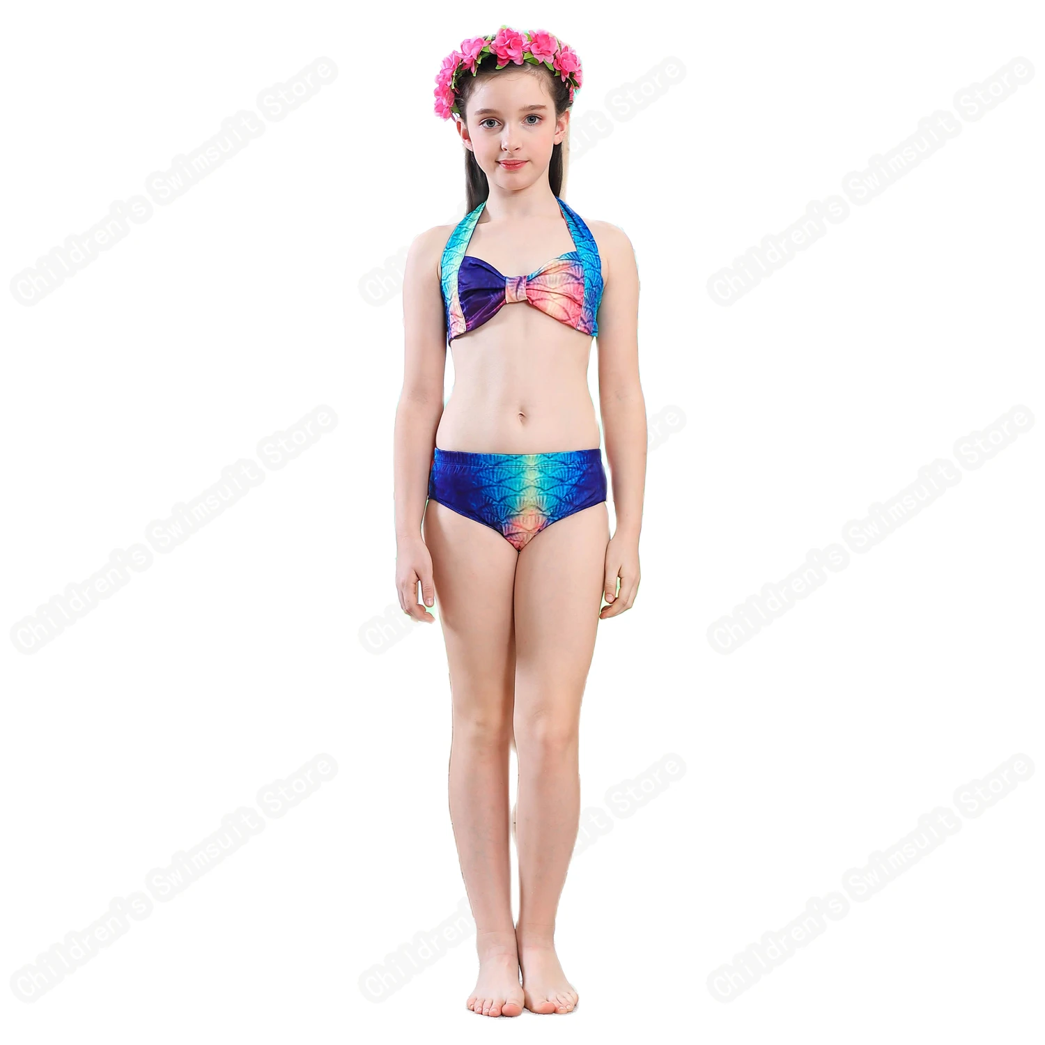 

Girls Mermaid Tail Split Swimsuit Princess Dress For 3-12 Age Kids Children's Summer Bikini Suit With Flippers And Accessories