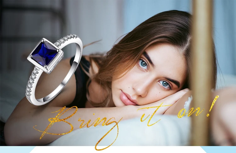 JewelryPalace квадратный 0.9ct создан синий сапфир пасьянс кольцо 925 пробы серебро Обручение украшения для Для женщин Модные украшения