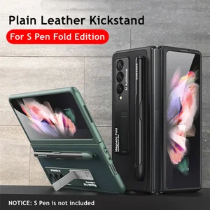 bracket leather pen slot case cover for samsung galaxy z fold 3 case hard full protection cover with magnetic kickstand no pen free global shipping