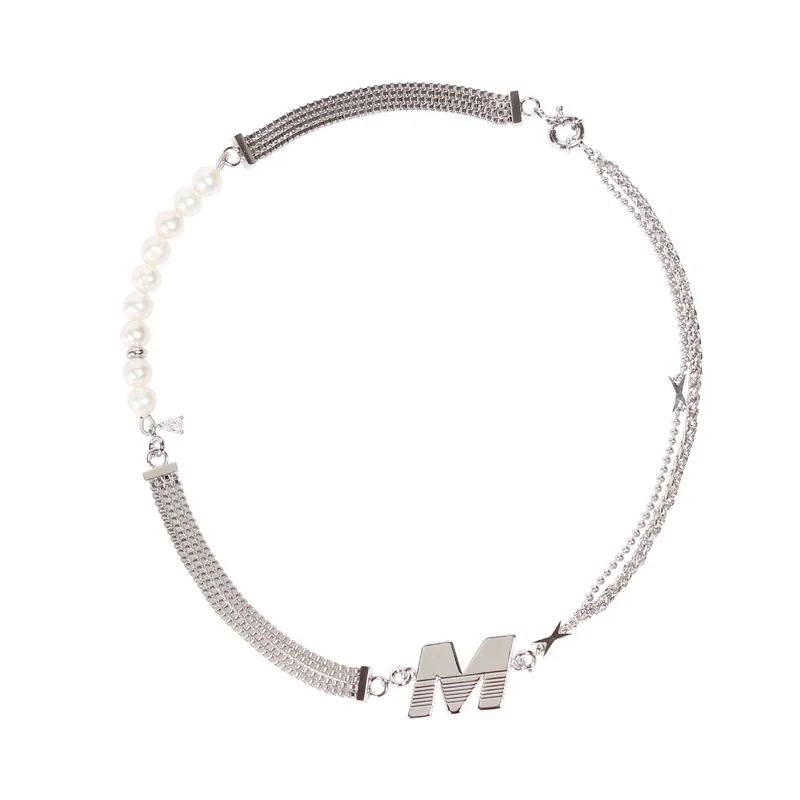 

Europe and the United States wind new multi-layer cascade female couple neutral trend pearl stitching letter pendant necklace