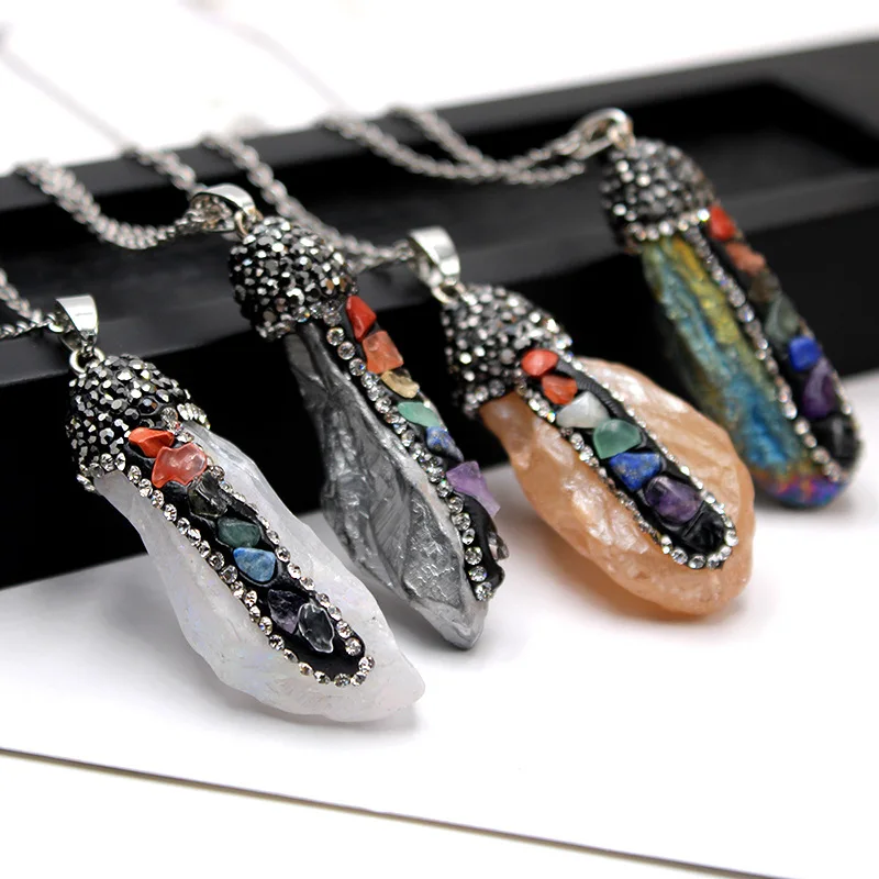 Натуральный кристалл семь чакр Подвеска для йоги энергия Грубый Камень Стразы