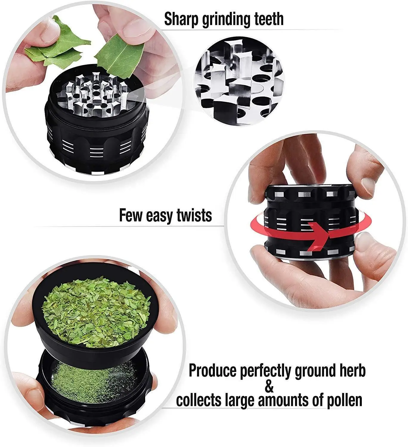 Крупная 4-слойная дробилка для трав Archibald 63 мм черная алюминиевая металлическая