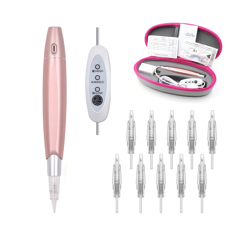 Professional Makeup Tattoo Pen Machine Permanent Eyebrow Lip Contour Pen, Tattoo Gun with Cartridge Needles Beauty Art Kit