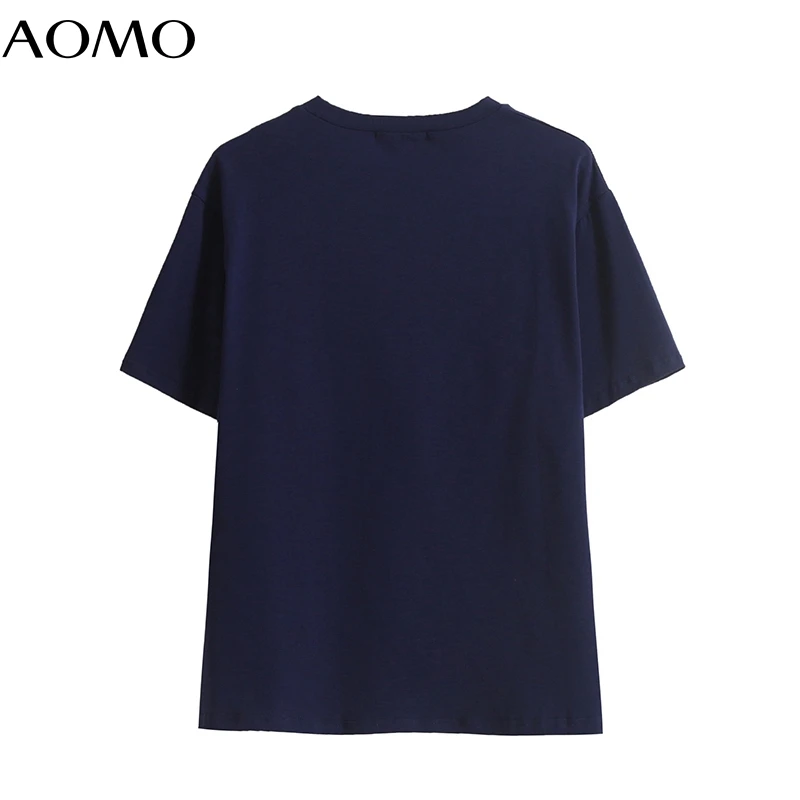 

AOMO women oversize embroidery cotton T shirt short sleeve Janpan style ladies casual long shirt street wear top AY126A