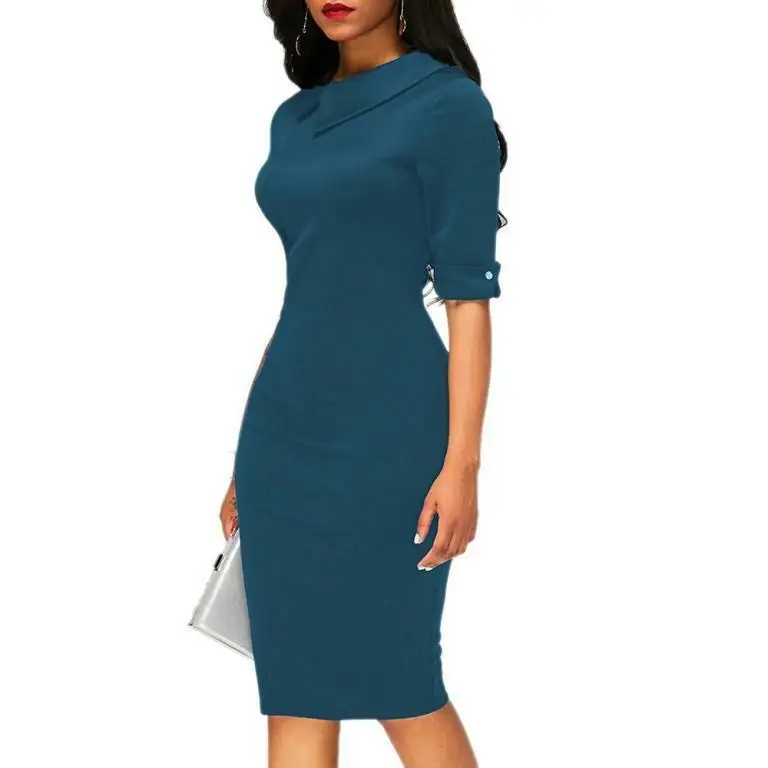 Элегантное женское Деловое платье с отложным воротником футляр для работы