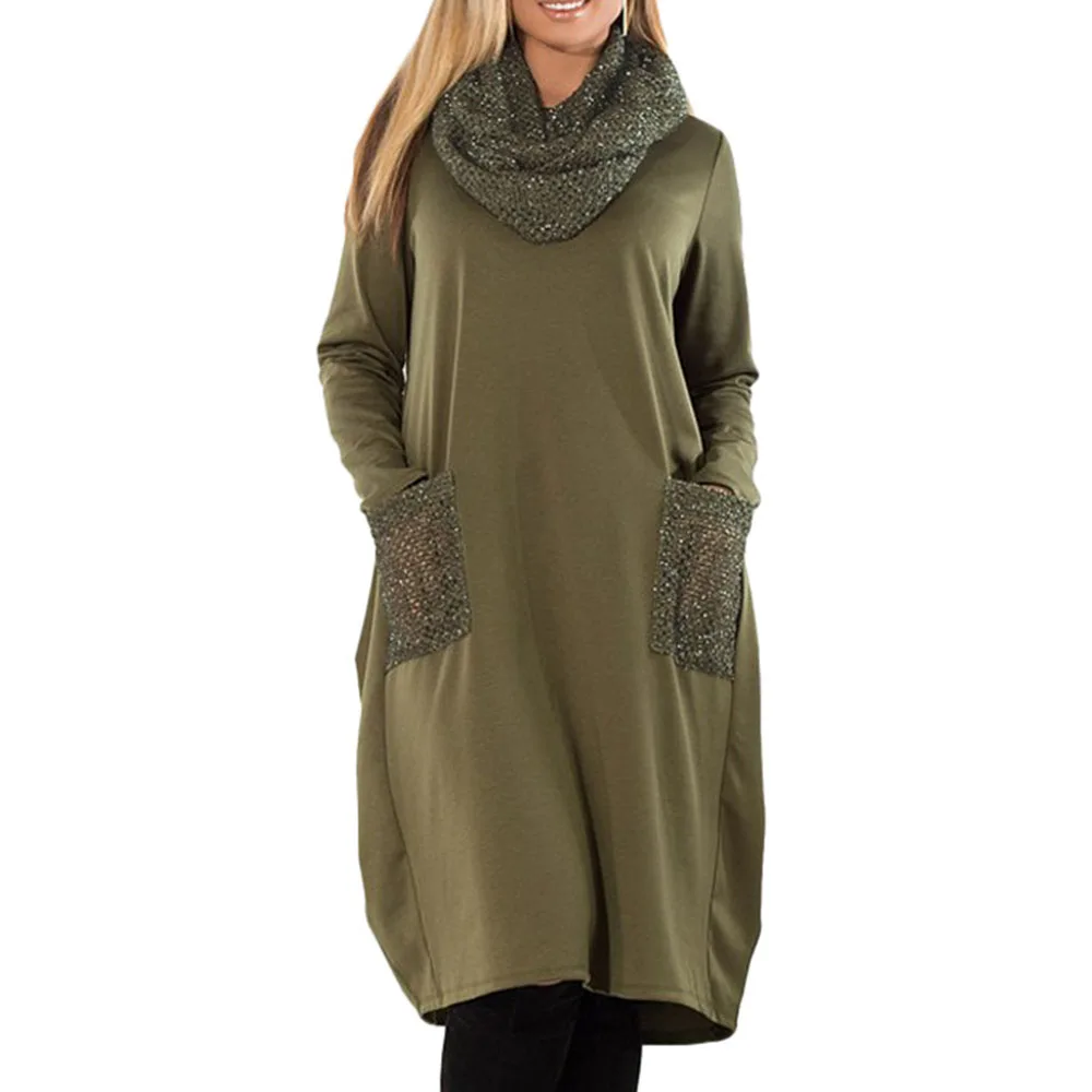 Женское Повседневное платье оверсайз на осень и зиму шарф с пайетками воротником