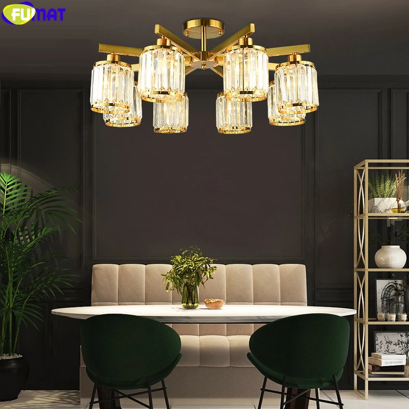 

FUMAT Crystal K9 Lampshade Gold Plating Pendant Lamp Modern Style Hanging Light Fxiture For Living Bed Dinning Room Lighting