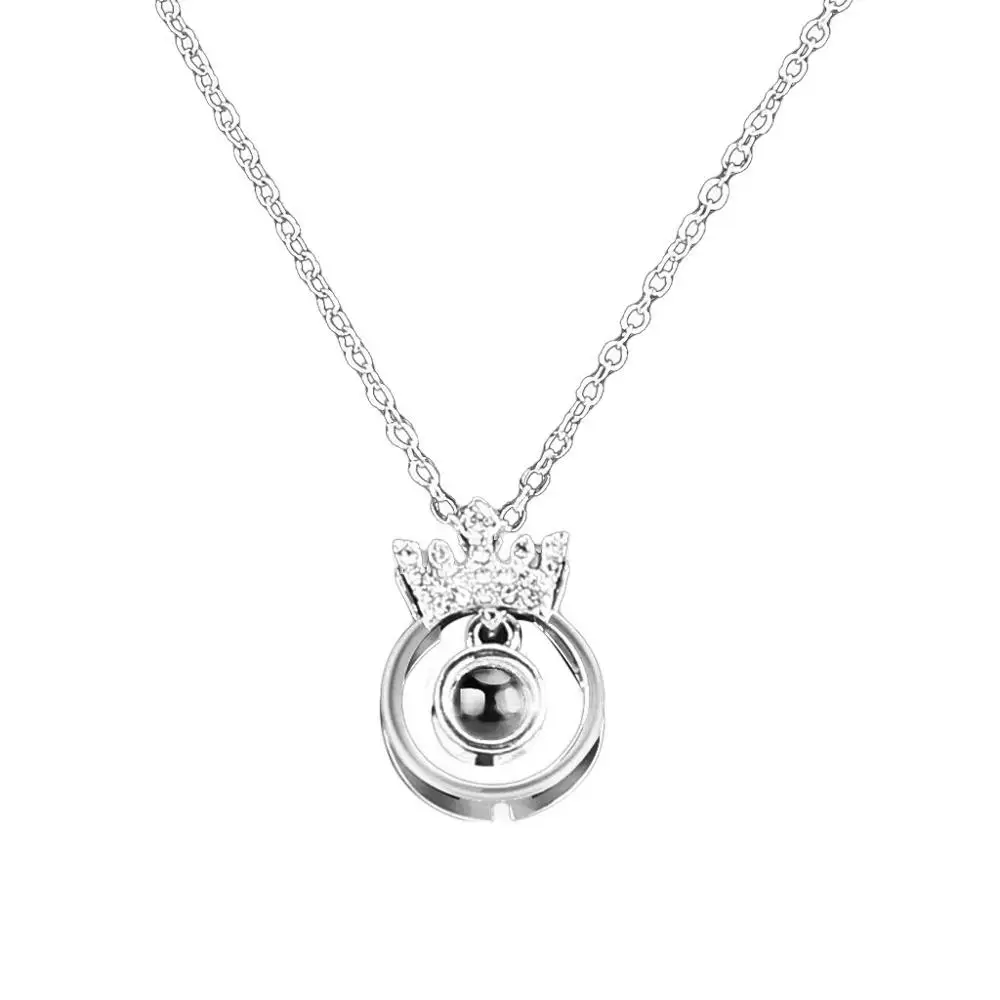 Silver Ожерелье женское Новое 100 языков I Love You День Святого Валентина подарок память проекция Ожерелье bijoux femme Прямая поставка 10X - Окраска металла: Silver