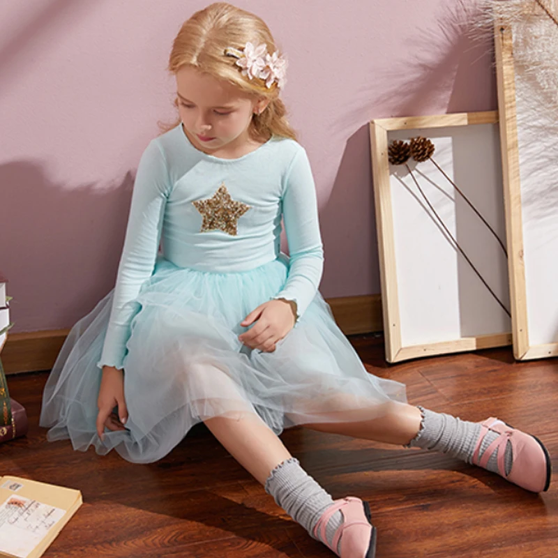 Детское Хлопковое платье с длинным рукавом принтом звезд | Детская одежда и обувь