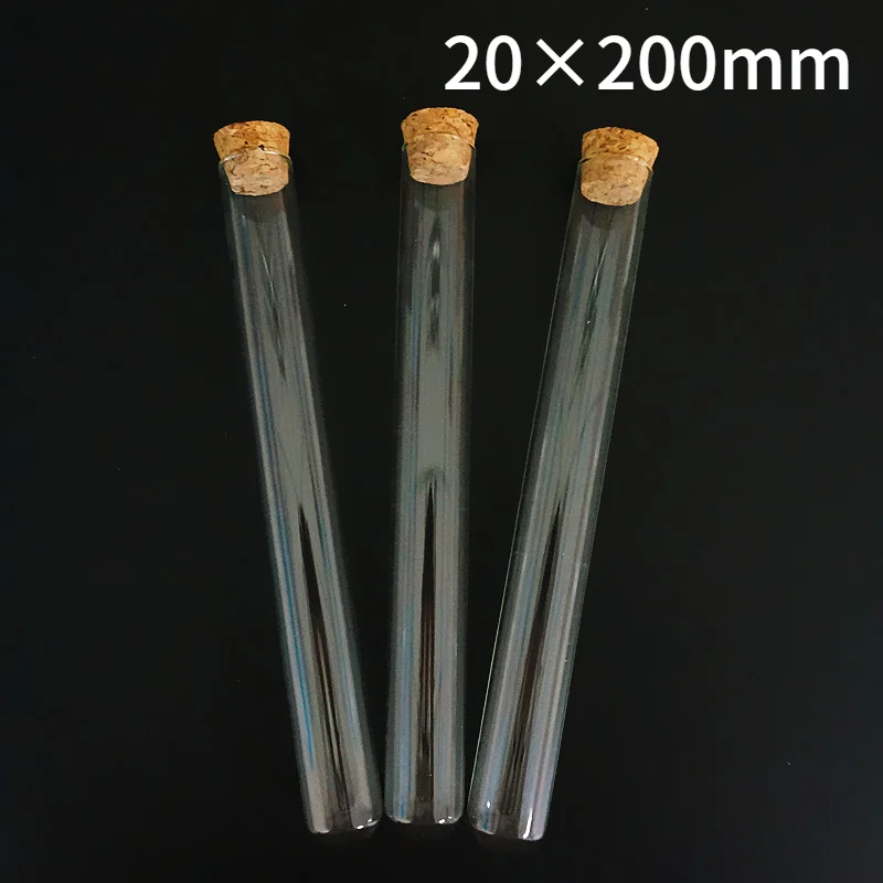 Tubo de Ensaio de Fundo Redondo de Vidro Transparente com Rolhas de Cortiça Tubos de Chá Lote Vazio Perfumado 12 Pçs – 20x200mm