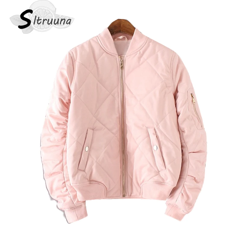 Женская Стеганая куртка бомбер Sitruuna розовая стеганая на молнии с длинным рукавом