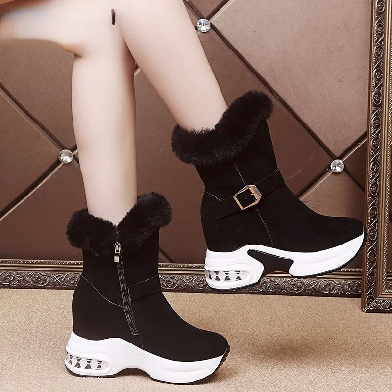 

2021 New Winter Platform Boots Leather Snow Boots Female Casual Shoes Fur Woman Booties Black Lace-Up Ankle Boot Botas Mujer