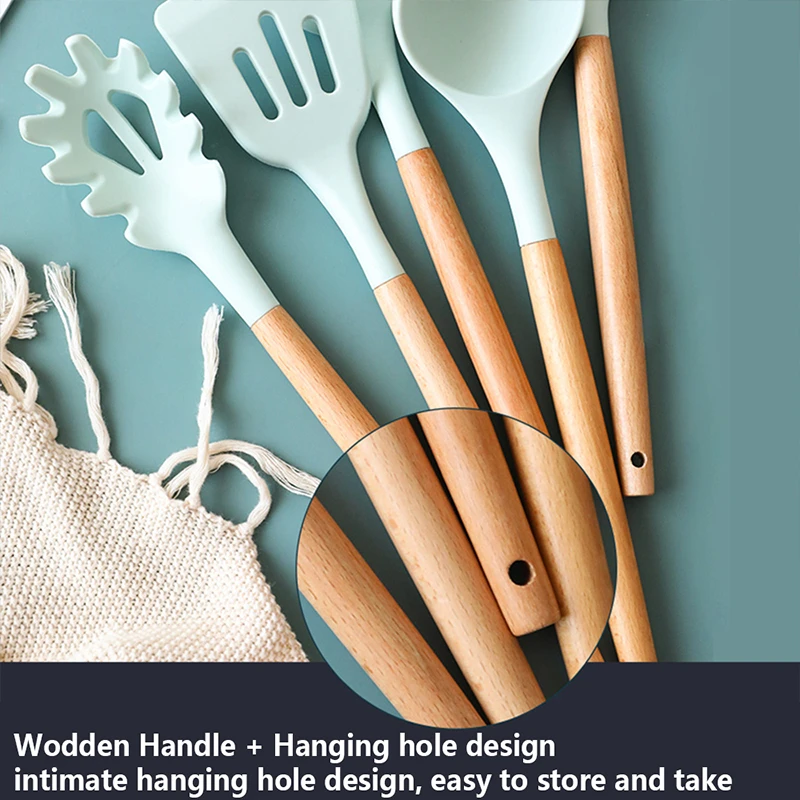 Набор силиконовых кухонных инструментов с деревянной ручкой 9/11 шт.|Наборы