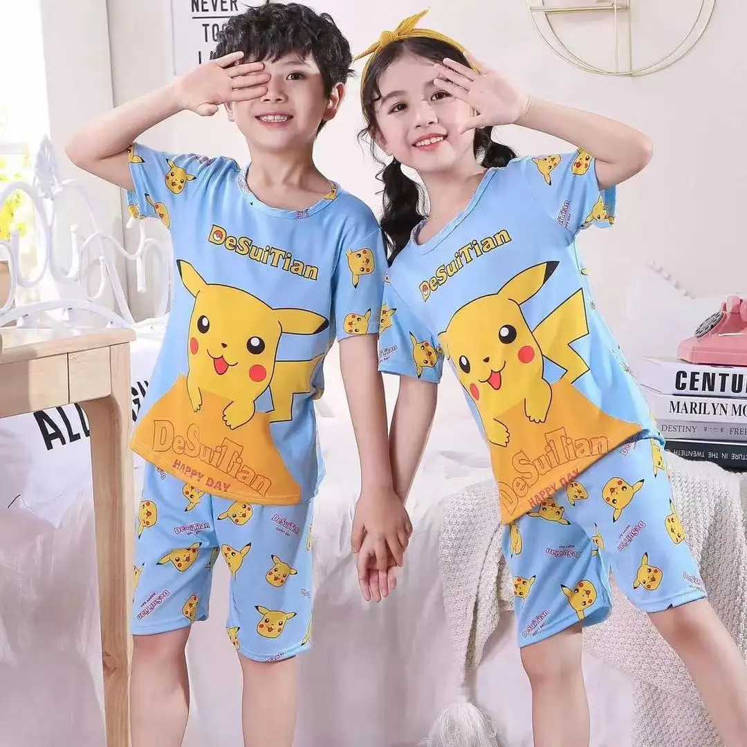 Одежда для маленьких девочек с покемоном Пикачу летняя одежда сна мальчиков