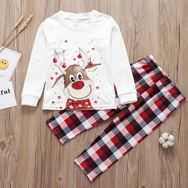 De Navidad conjunto de pijamas a juego de Navidad Madre Padre hija hijo ropa de beb&eacute; familia 2 piezas traje de dormir-4