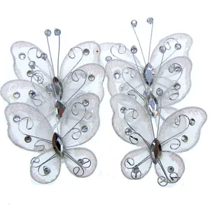 Белые сетчатые бабочки, блестящие стразы, подвески в виде бабочек для свадебных стоек, украшения для вечеринки сделанные своими руками, 5,2 х 5,6 см, 10 шт.