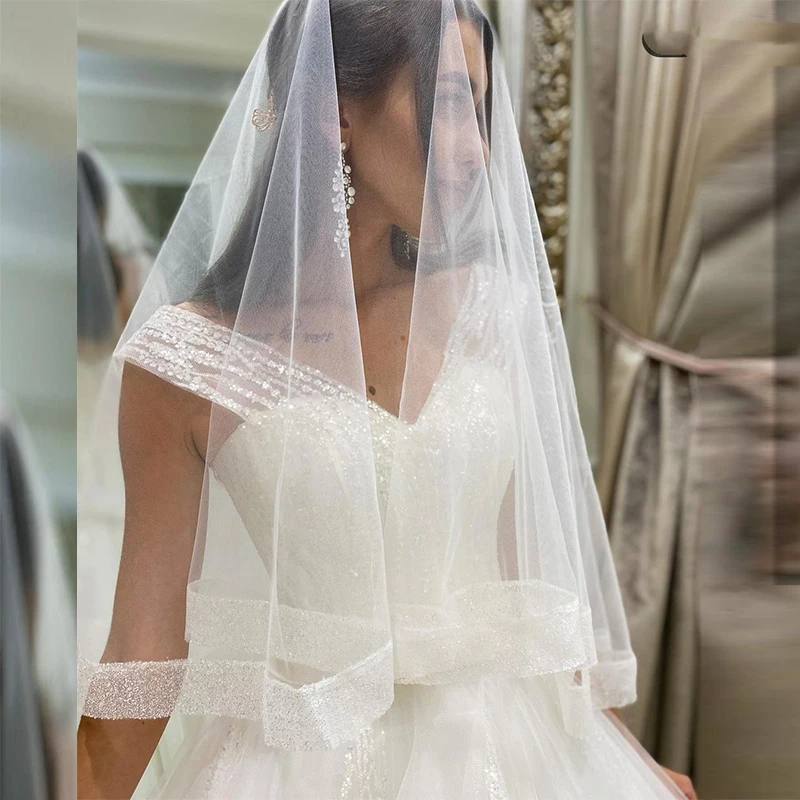 MoonlightShadow Stunning Wedding Dresses A-Line V-Neck Spaghetti Straps Crystal Bow Sashes Tulle Bridal Gown Vestido De Novia