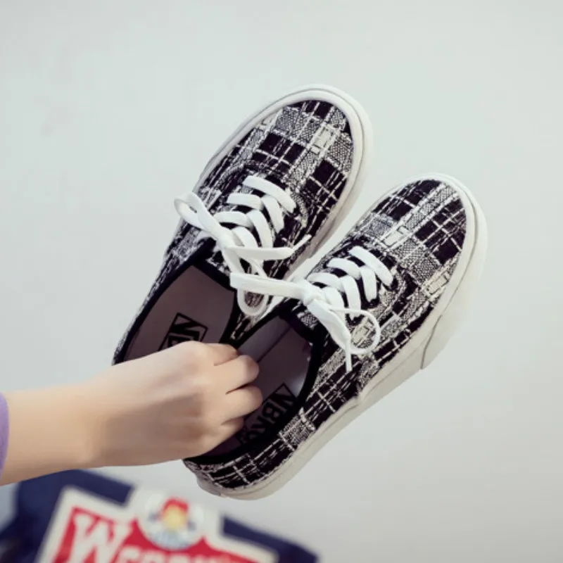 

Snerkers Fashion Flat-with Women Shoes Round Toe 2.5cm High Platform Four Seasons Canvas Student Casual Female Shoes Cross-tied