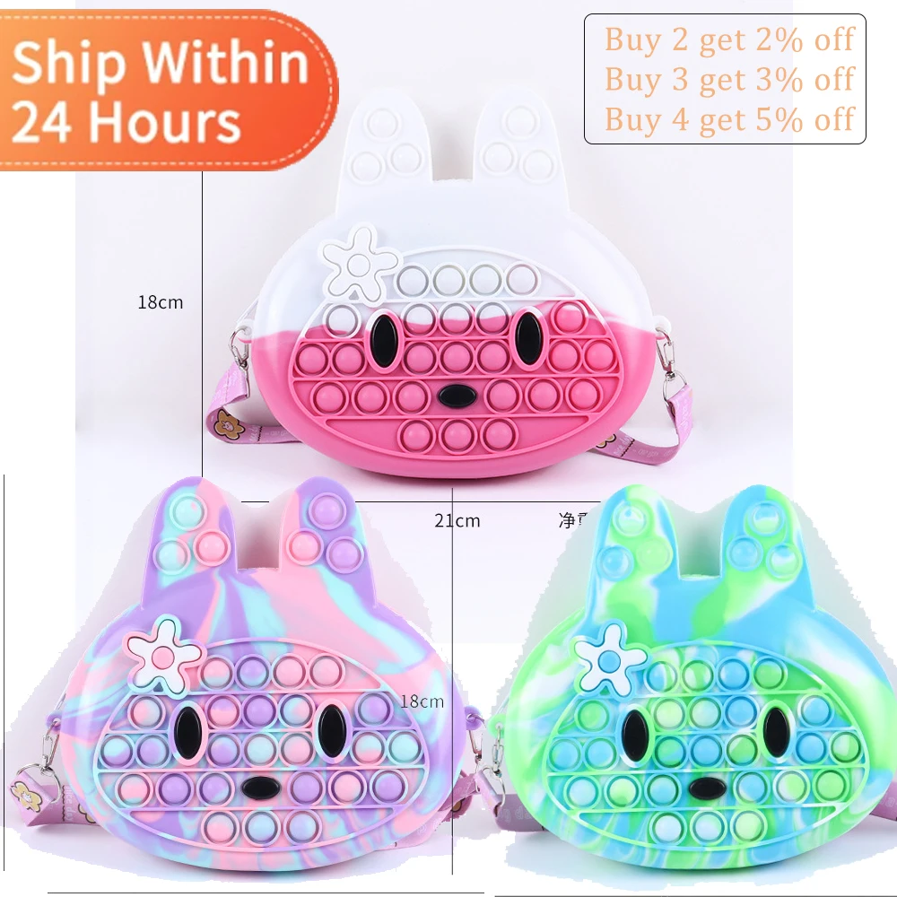 

Cute Rabbit Hand Bags Pop Fidget Toys Kids Pencil Cases Simple Dimple Push Sensory Figet Toy bolso Autism Antistress Game Pink