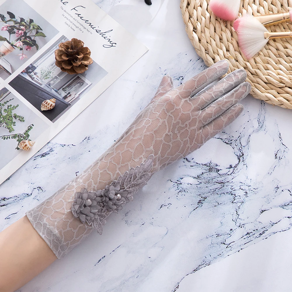 Летние сексуальные кружевные перчатки для женщин модные женские с цветком